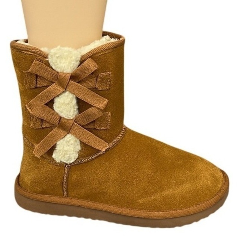 Koolaburra By‎ UGG Womens 4 Suede Shearling Bow Short Boots Cozy Winter Classic